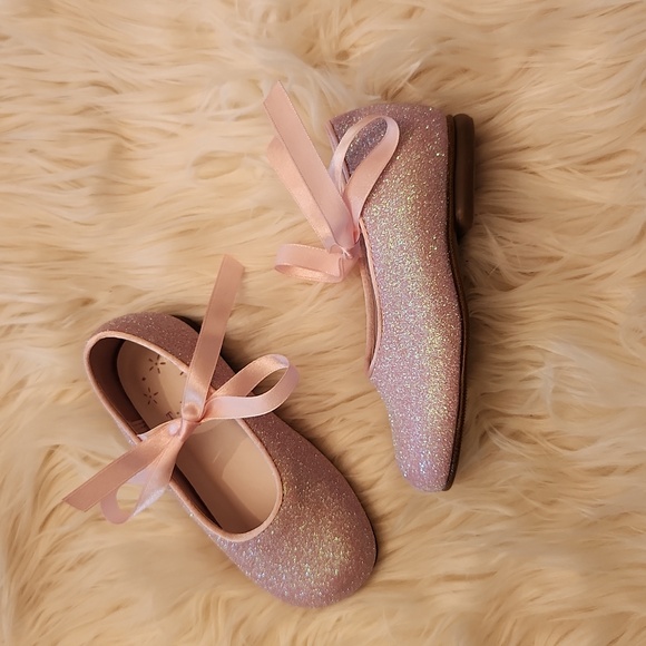 New Baby Pink Glitter Ribbon Ballet Flats - Picture 4 of 6